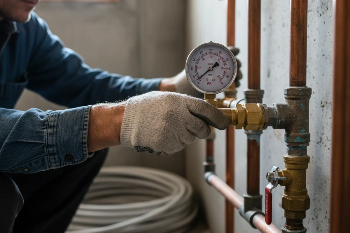 Pressure testing a repaired line during Water Line Repair in Bayou La Batre